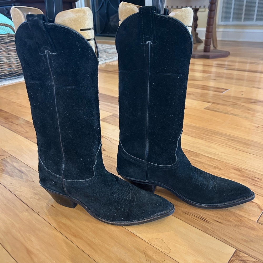 Vintage Nocona Black Suede Cowboy Boots | Women’s Size 7B | Made in USA Western - Picture 1 of 16